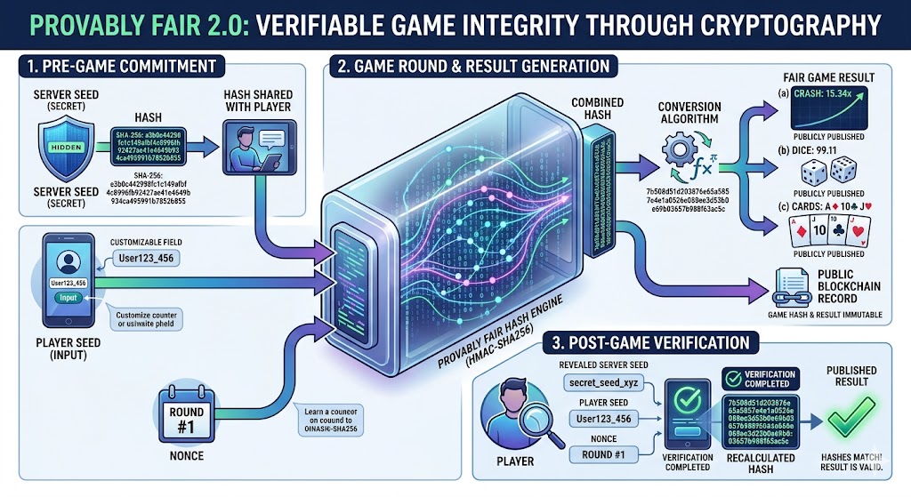 Provably Fair 2.0 on-chain verification graphic